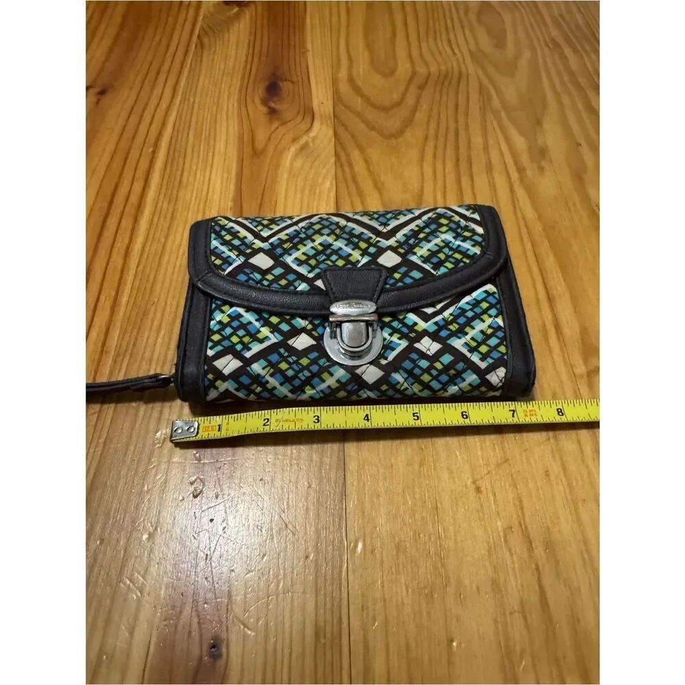 Vera Bradley Zip Around Wallet Wristlet Clutch Brown Blue Rain Forrest Print - Picture 3 of 11